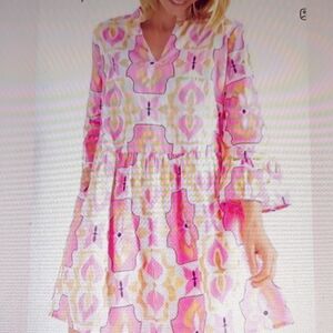 Jude Connally Pink and Yellow Patterned Long Sleeve Dress